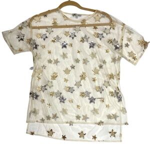 Sparkly star nude mesh going out top